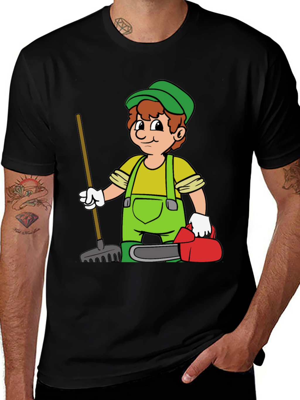 Cartoon Gardener T-Shirt - Black Graphic Tee
