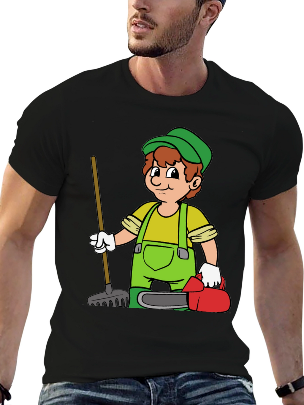 Cartoon Gardener T-Shirt - Black Graphic Tee