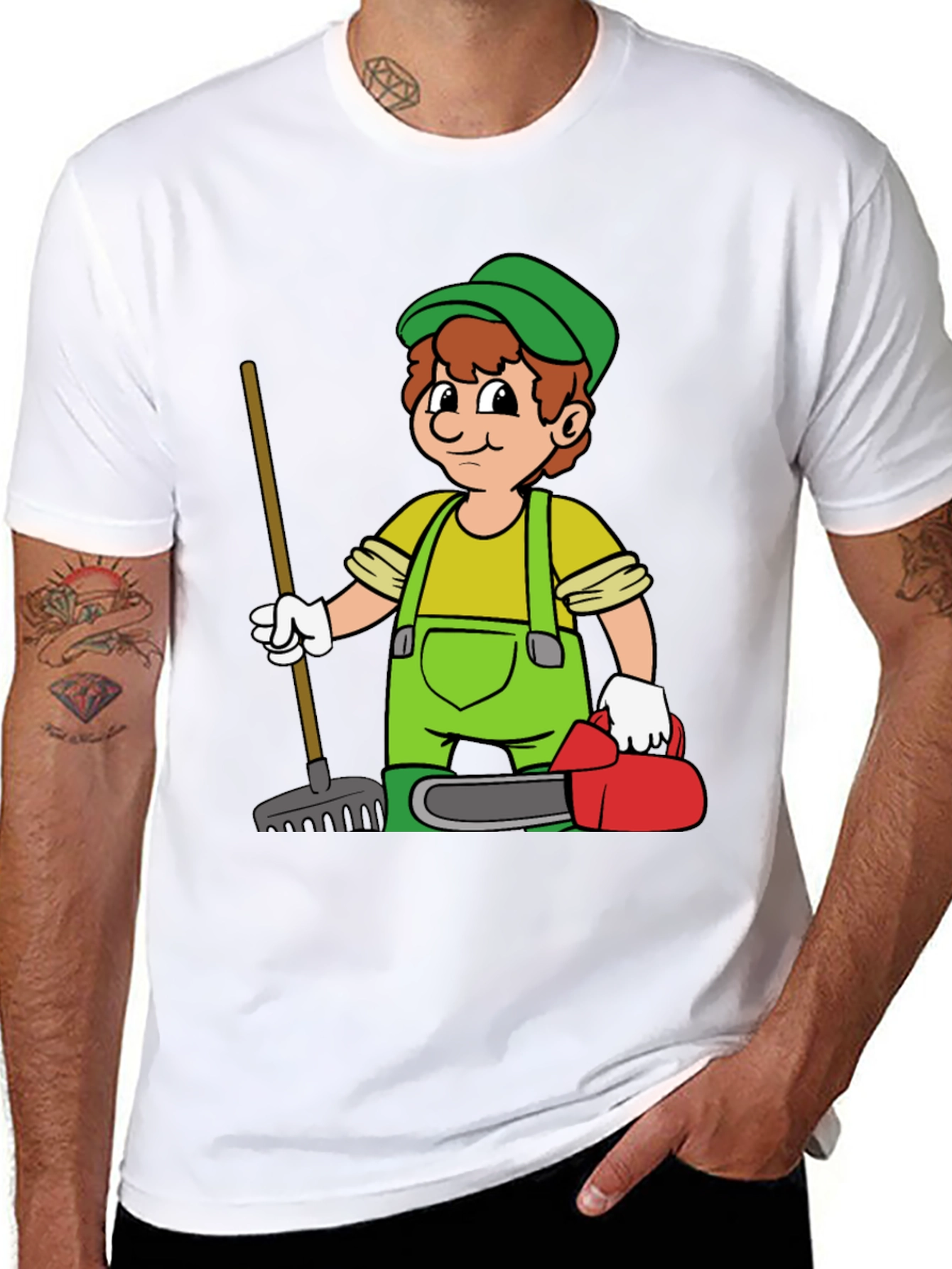 Cartoon Gardener T-Shirt - Black Graphic Tee