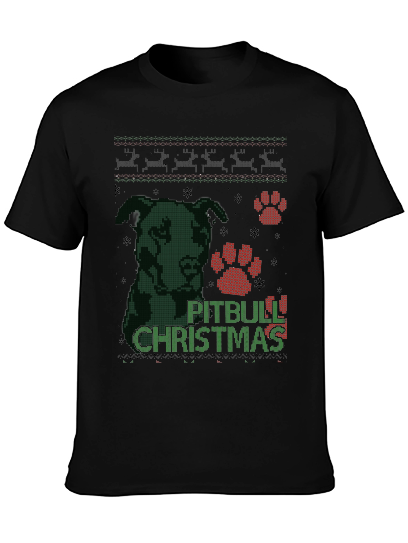 Pitbull Christmas Ugly Sweater Style T-Shirt