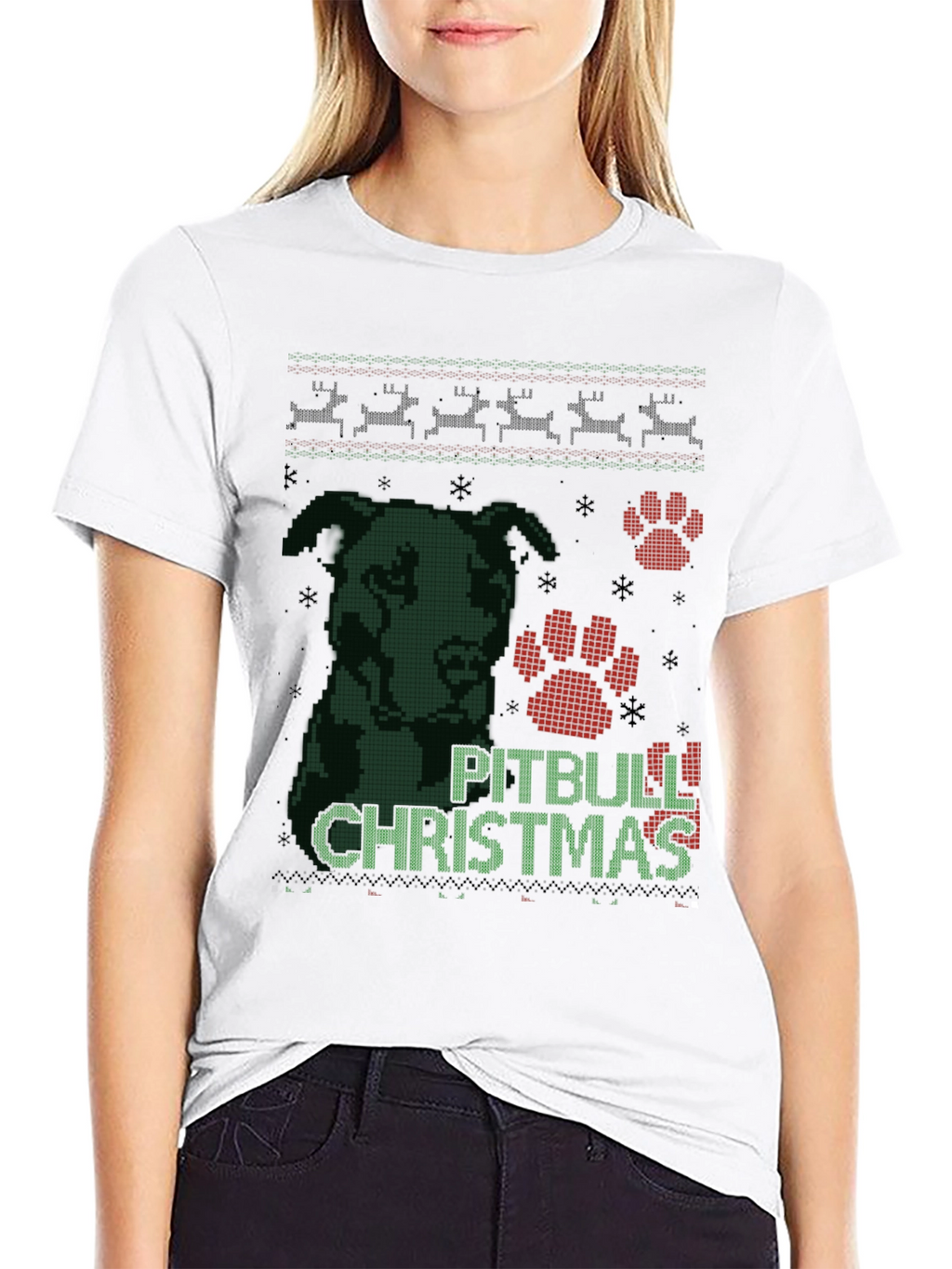 Pitbull Christmas Ugly Sweater Style T-Shirt