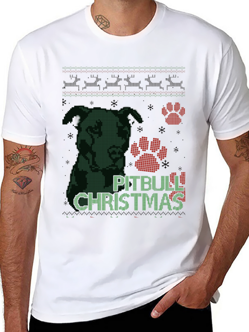 Pitbull Christmas Ugly Sweater Style T-Shirt