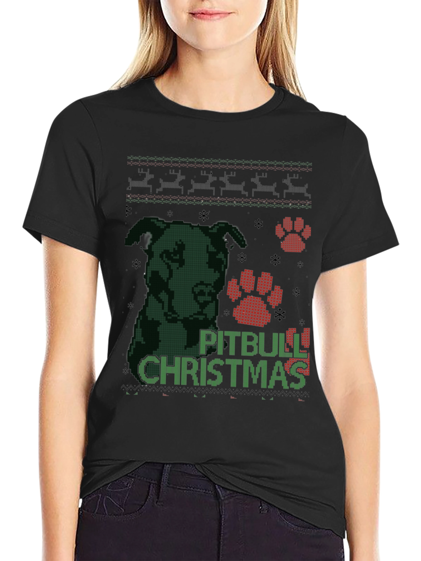Pitbull Christmas Ugly Sweater Style T-Shirt