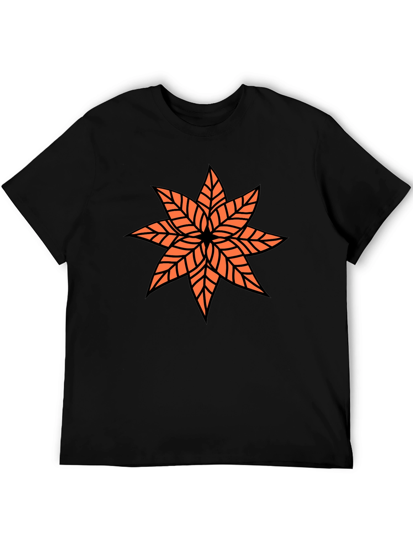 Black Graphic Tee - Orange Floral Star Design
