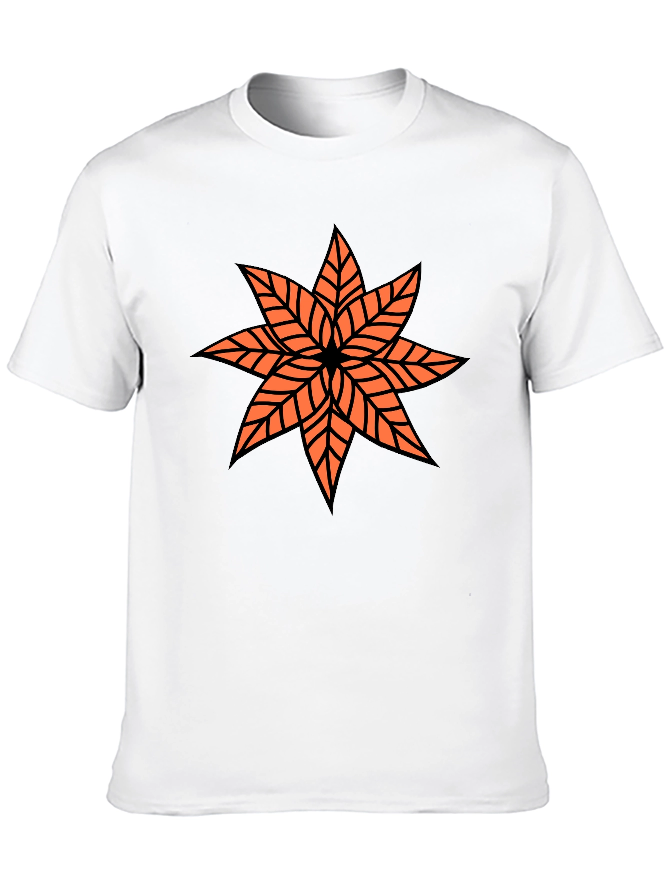 Black Graphic Tee - Orange Floral Star Design