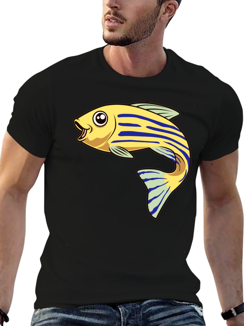 Cartoon Fish Graphic Tee - Black