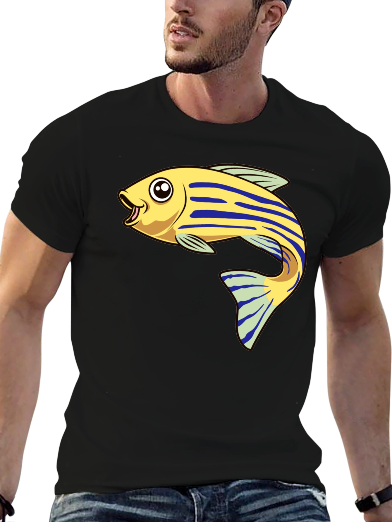 Cartoon Fish Graphic Tee - Black