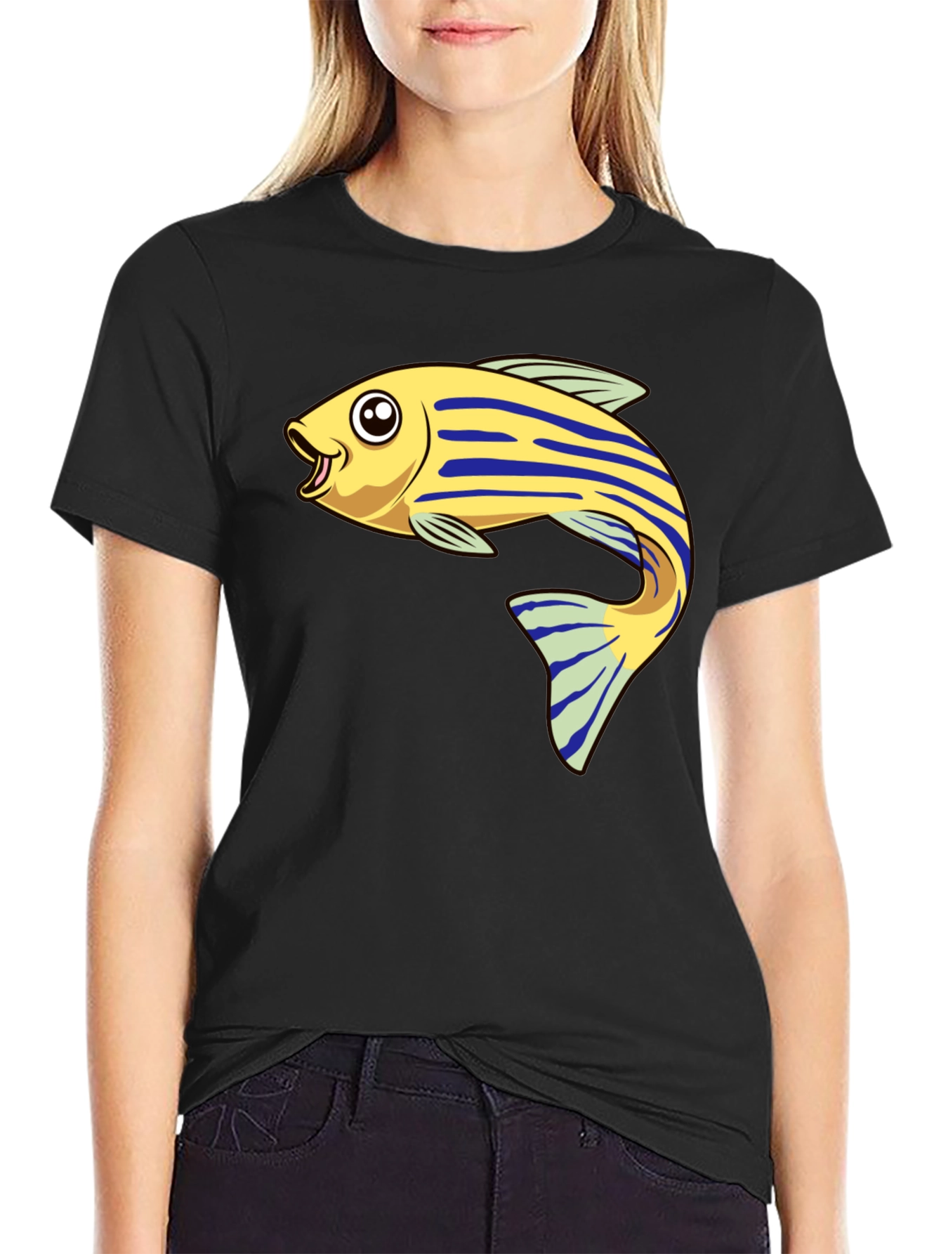 Cartoon Fish Graphic Tee - Black