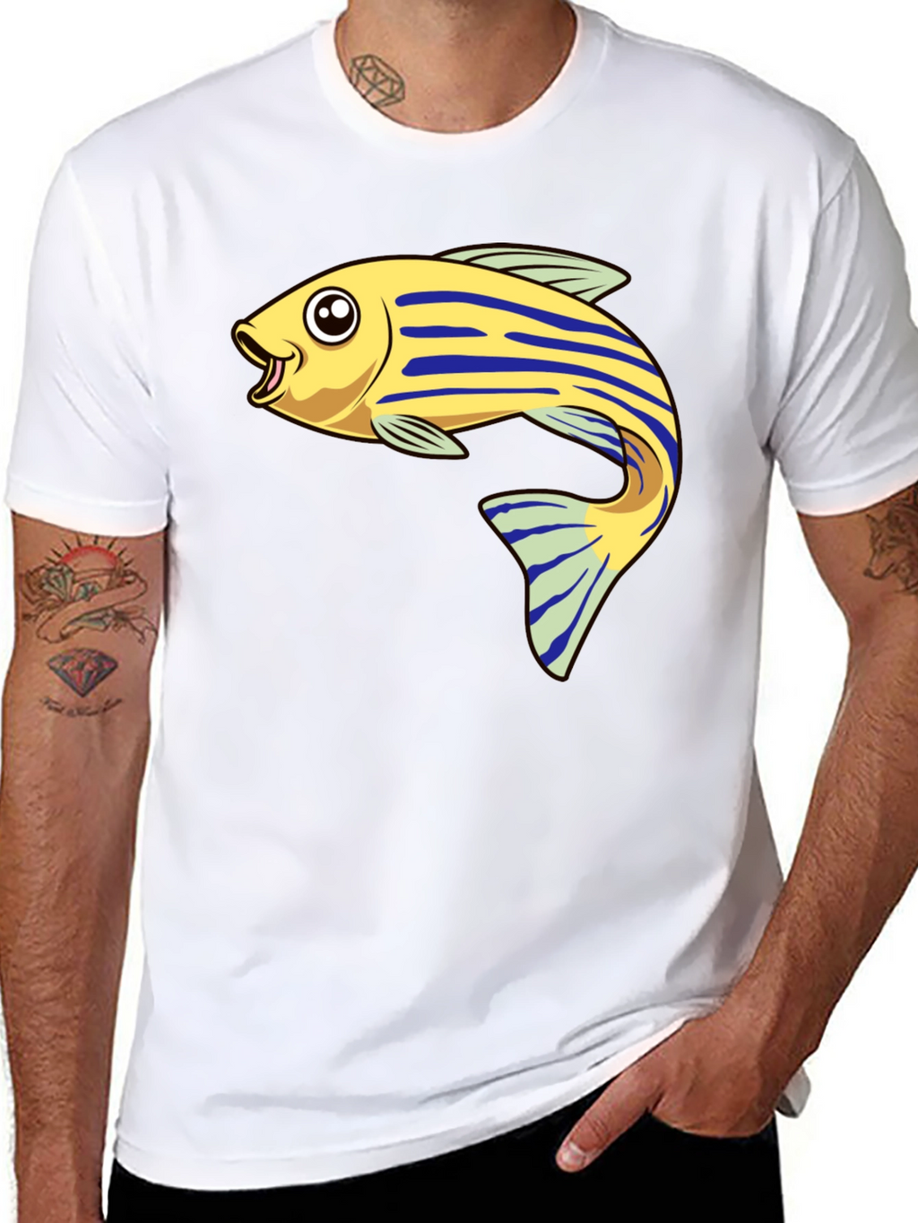 Cartoon Fish Graphic Tee - Black