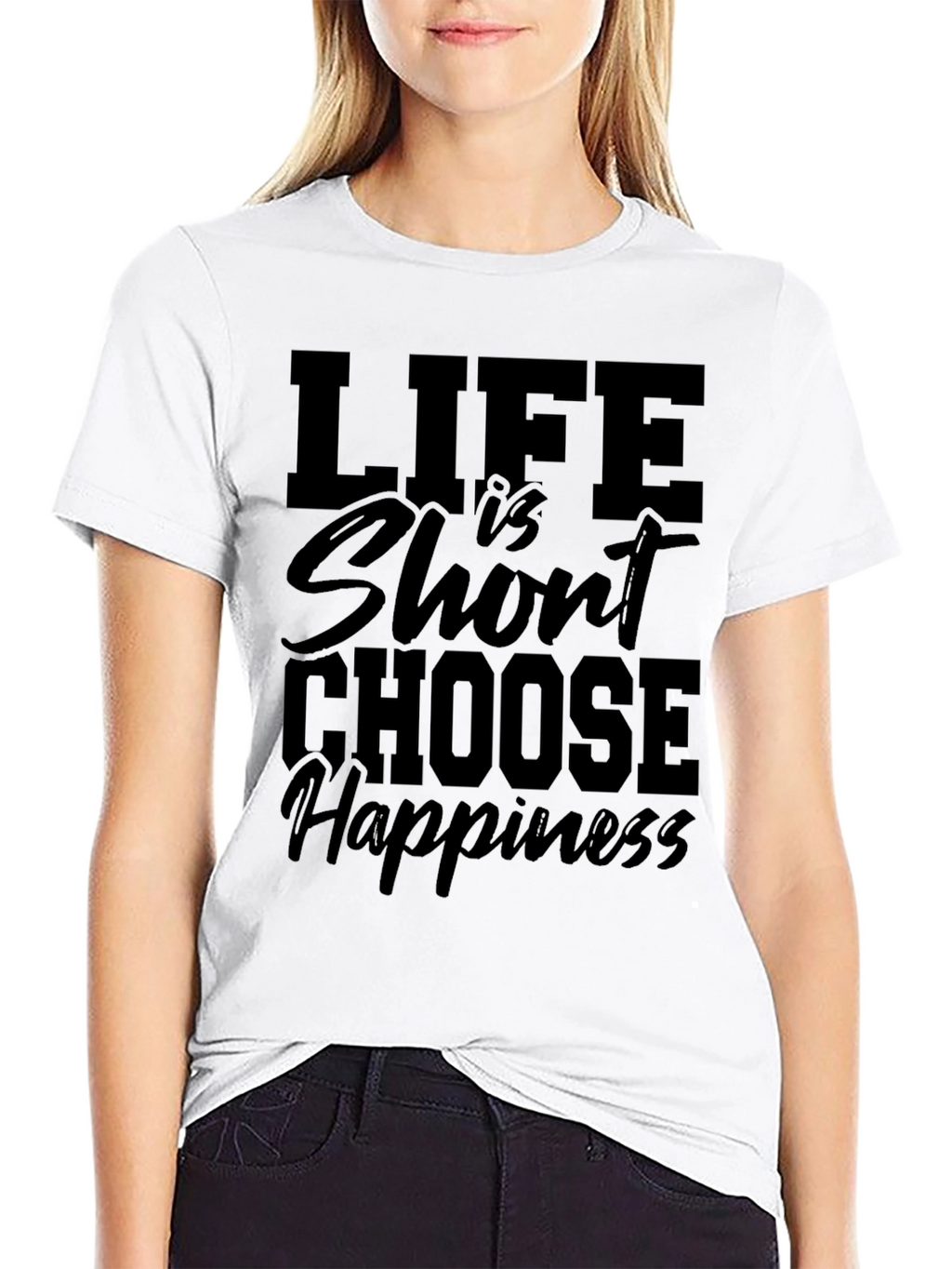 Life is Short Choose Happiness Black Graphic Tee