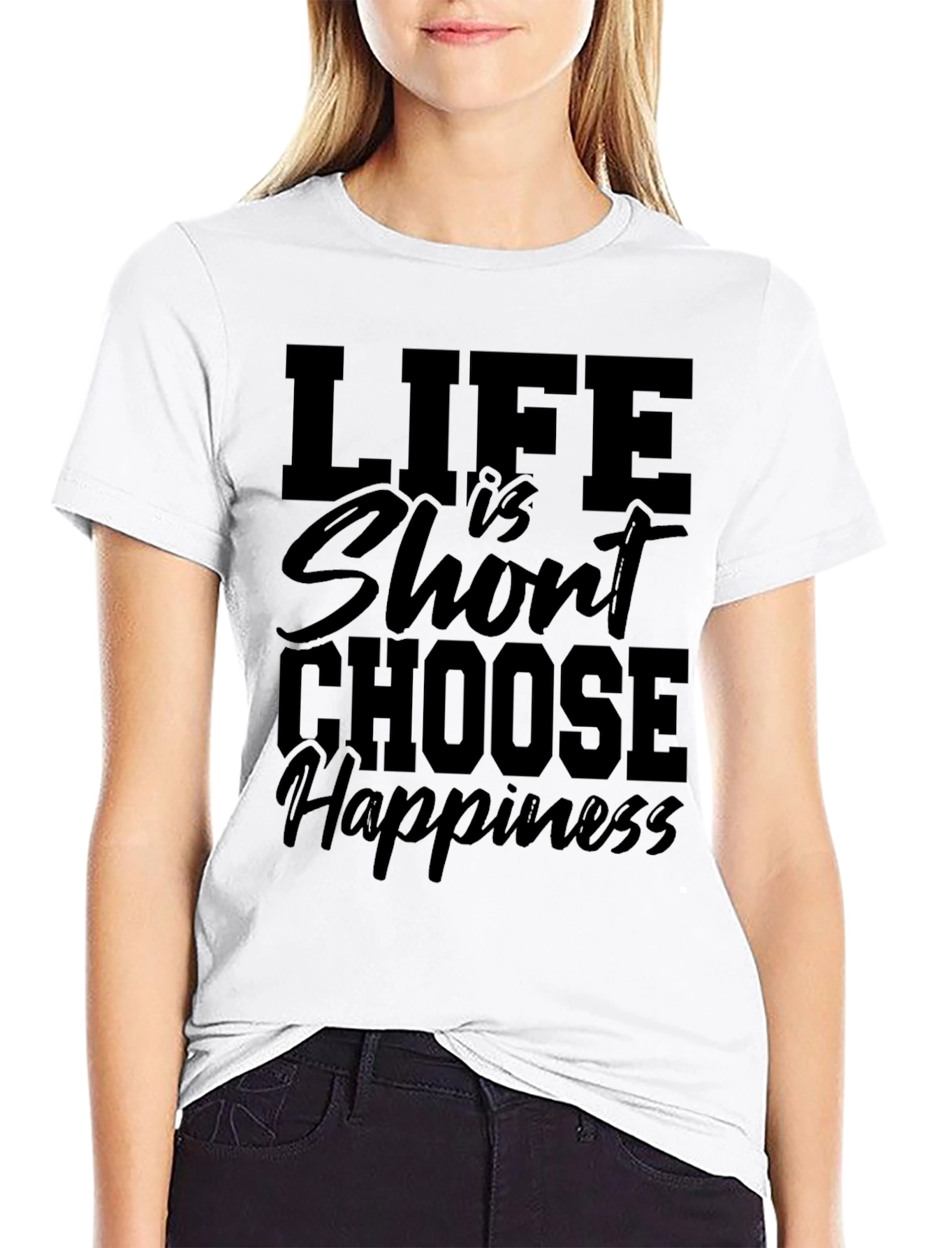 Life is Short Choose Happiness Black Graphic Tee