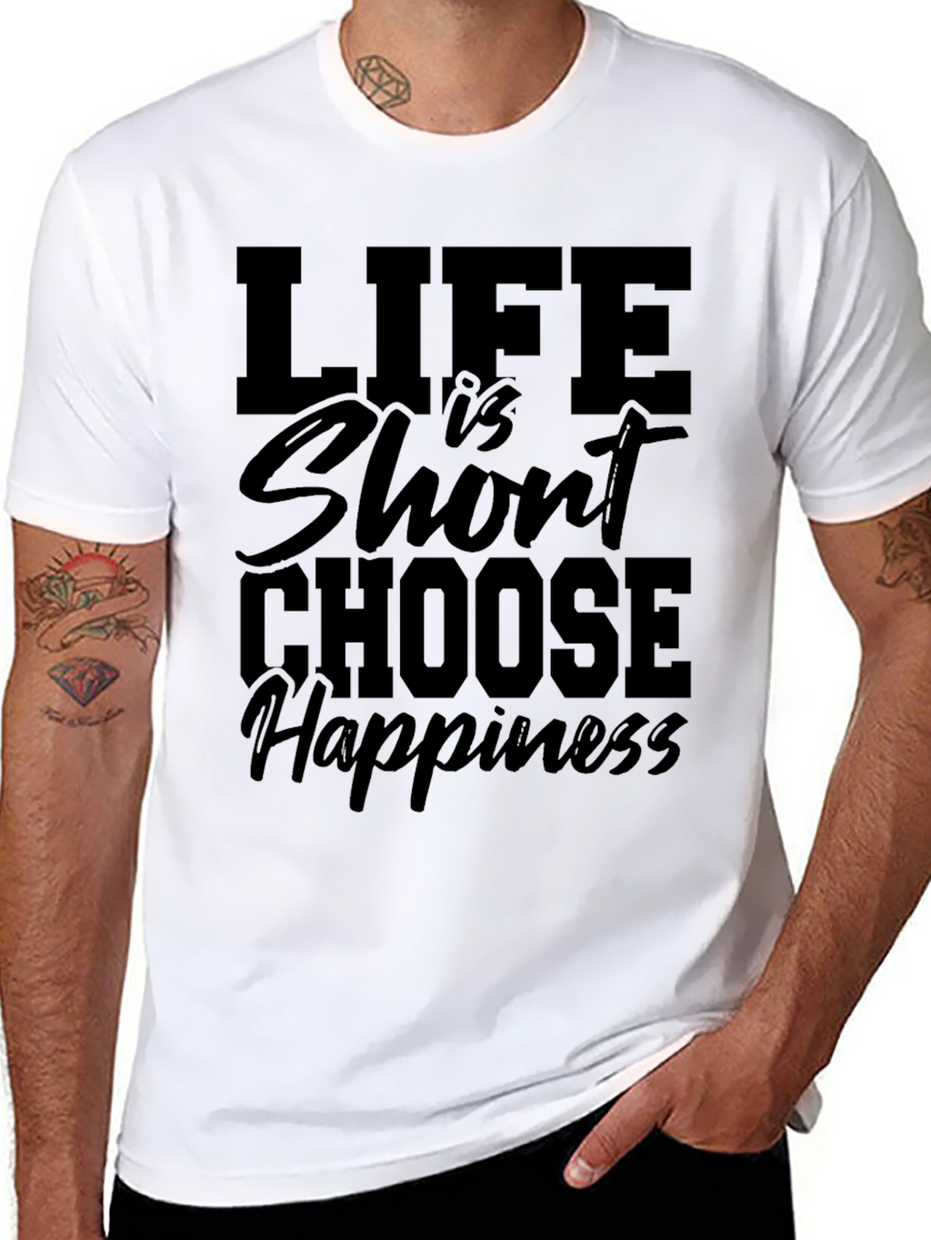 Life is Short Choose Happiness Black Graphic Tee