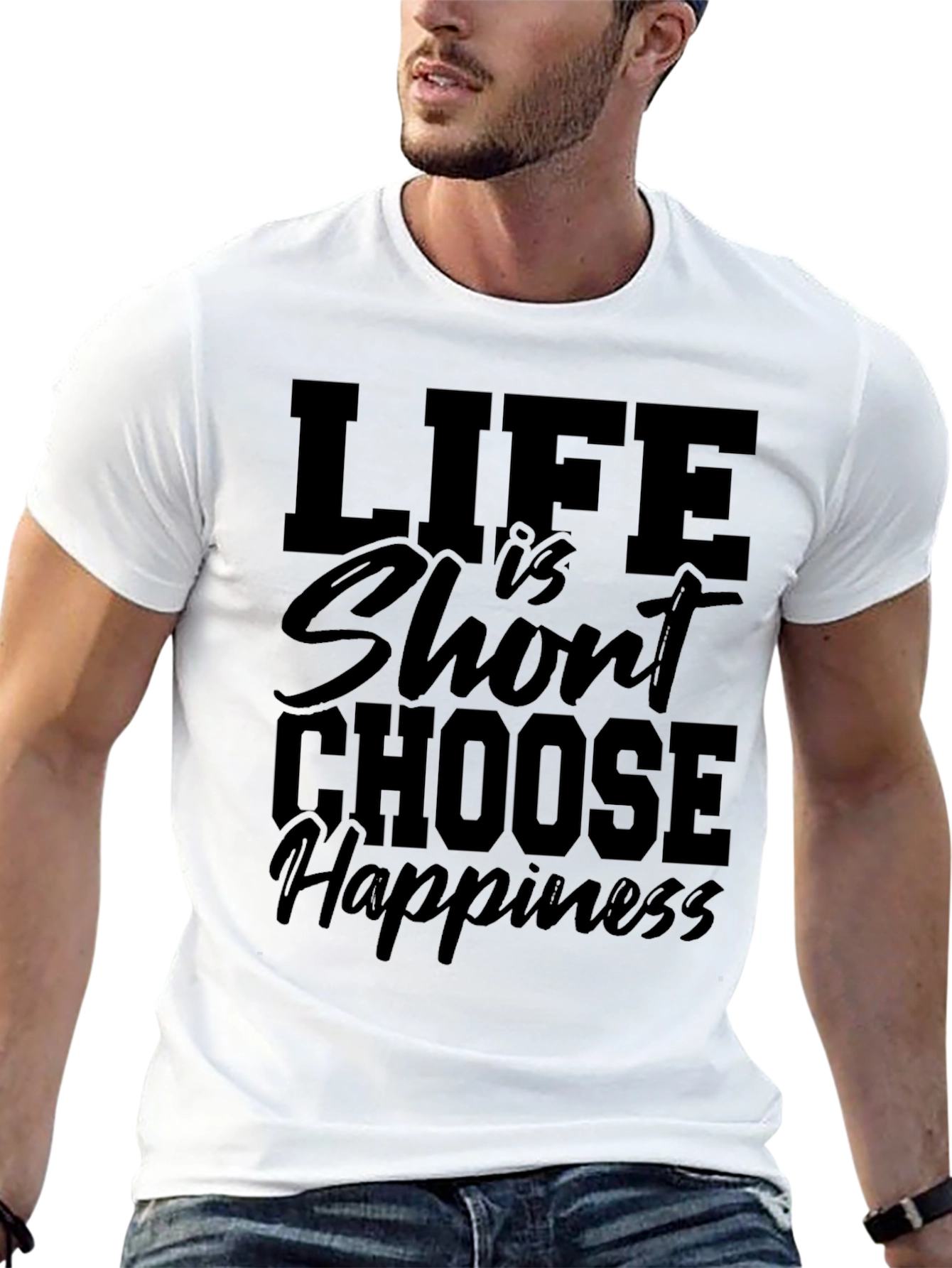 Life is Short Choose Happiness Black Graphic Tee