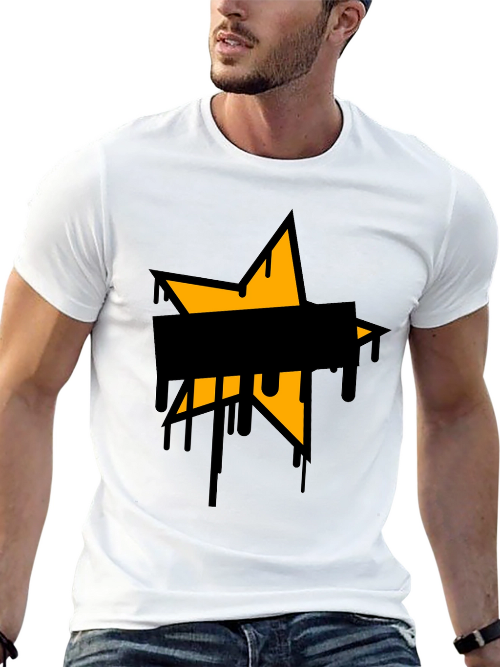 Mens Black T-Shirt with Star Graphic