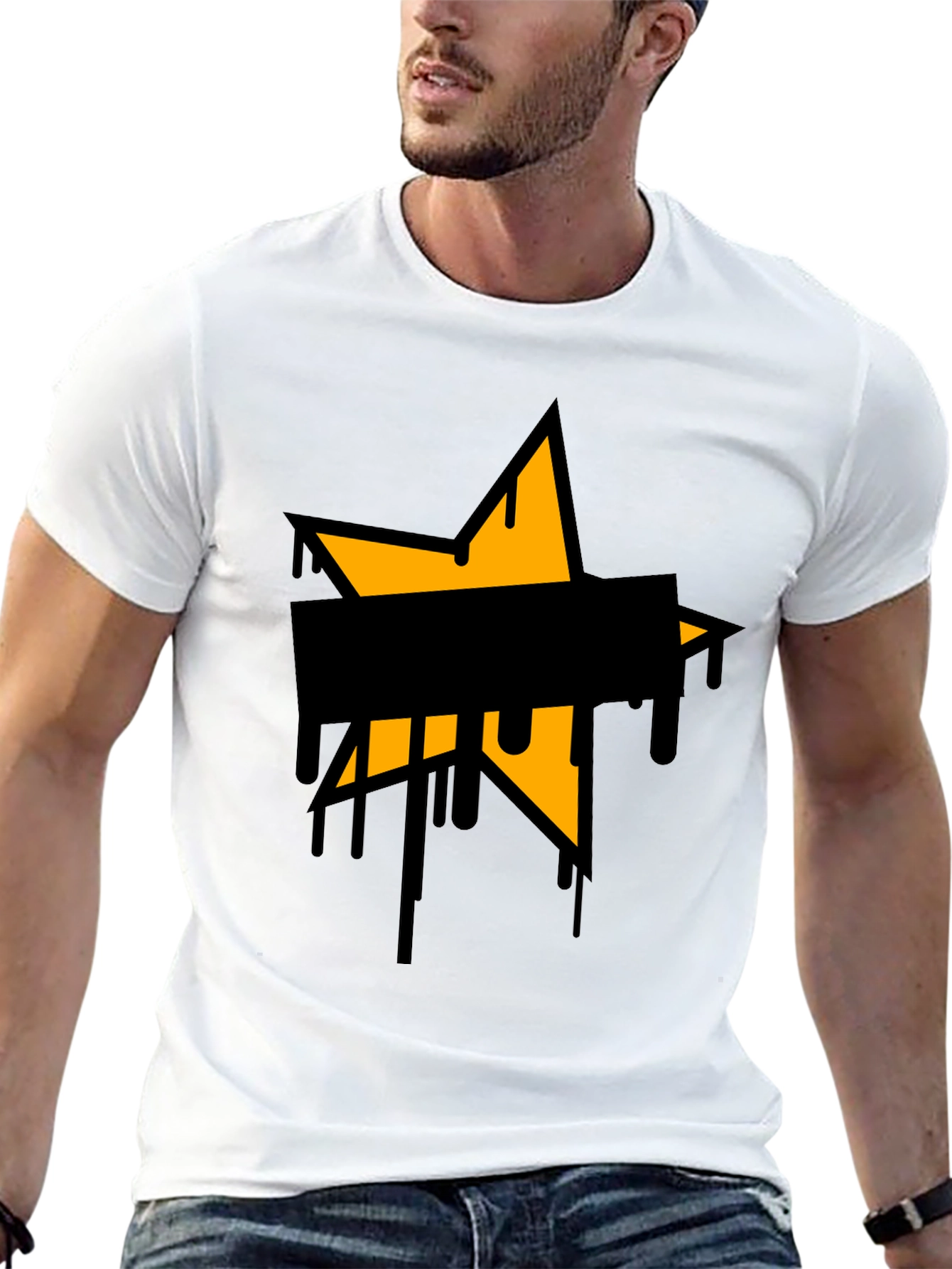 Mens Black T-Shirt with Star Graphic