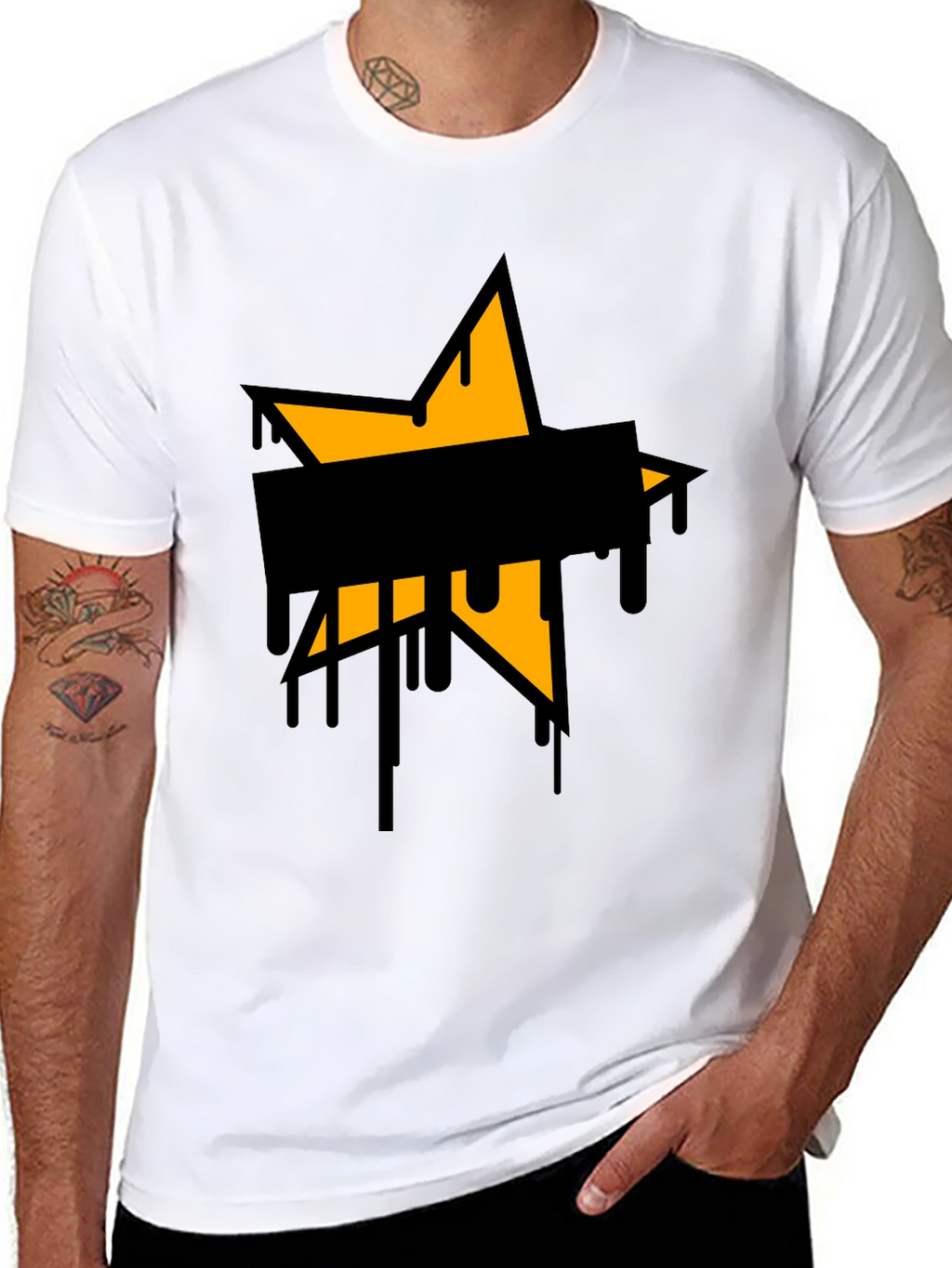 Mens Black T-Shirt with Star Graphic