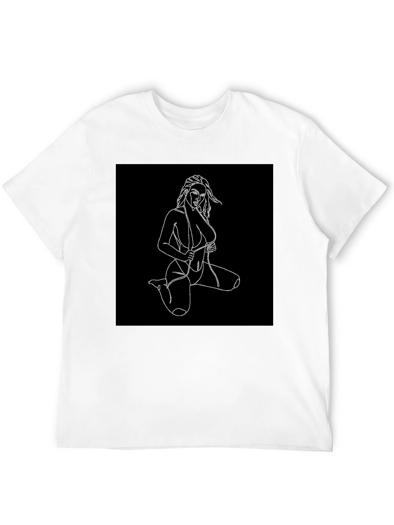 Black T-Shirt with Line Art Woman Design