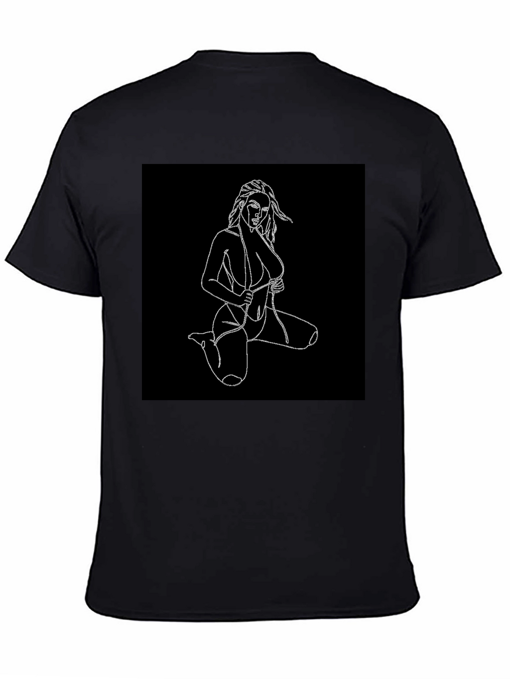 Black T-Shirt with Line Art Woman Design