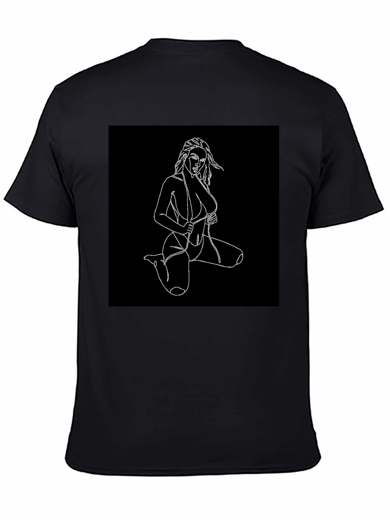Black T-Shirt with Line Art Woman Design
