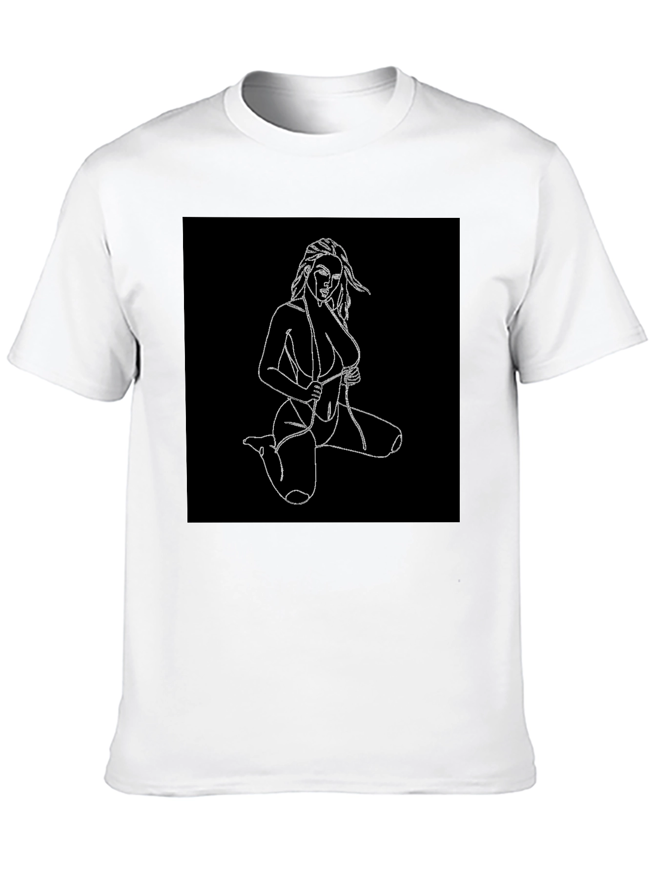 Black T-Shirt with Line Art Woman Design