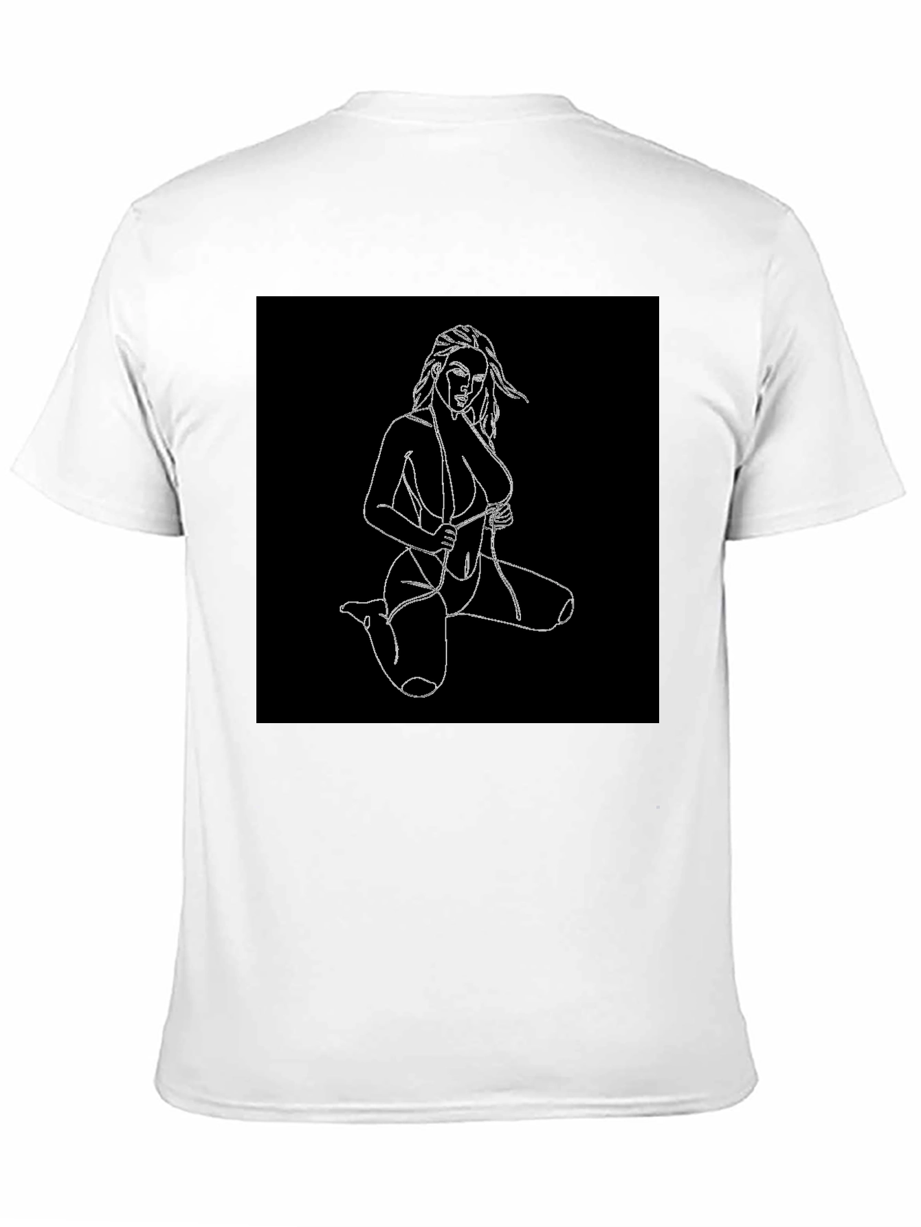 Black T-Shirt with Line Art Woman Design