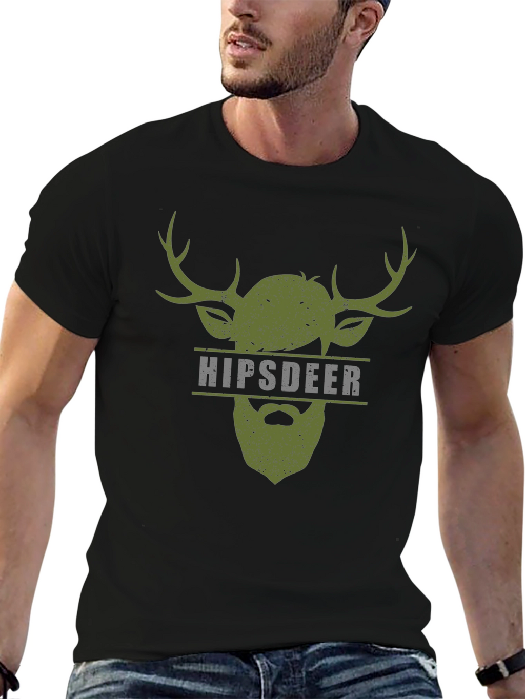 Hipster Deer Graphic Tee - Mens Black T-Shirt