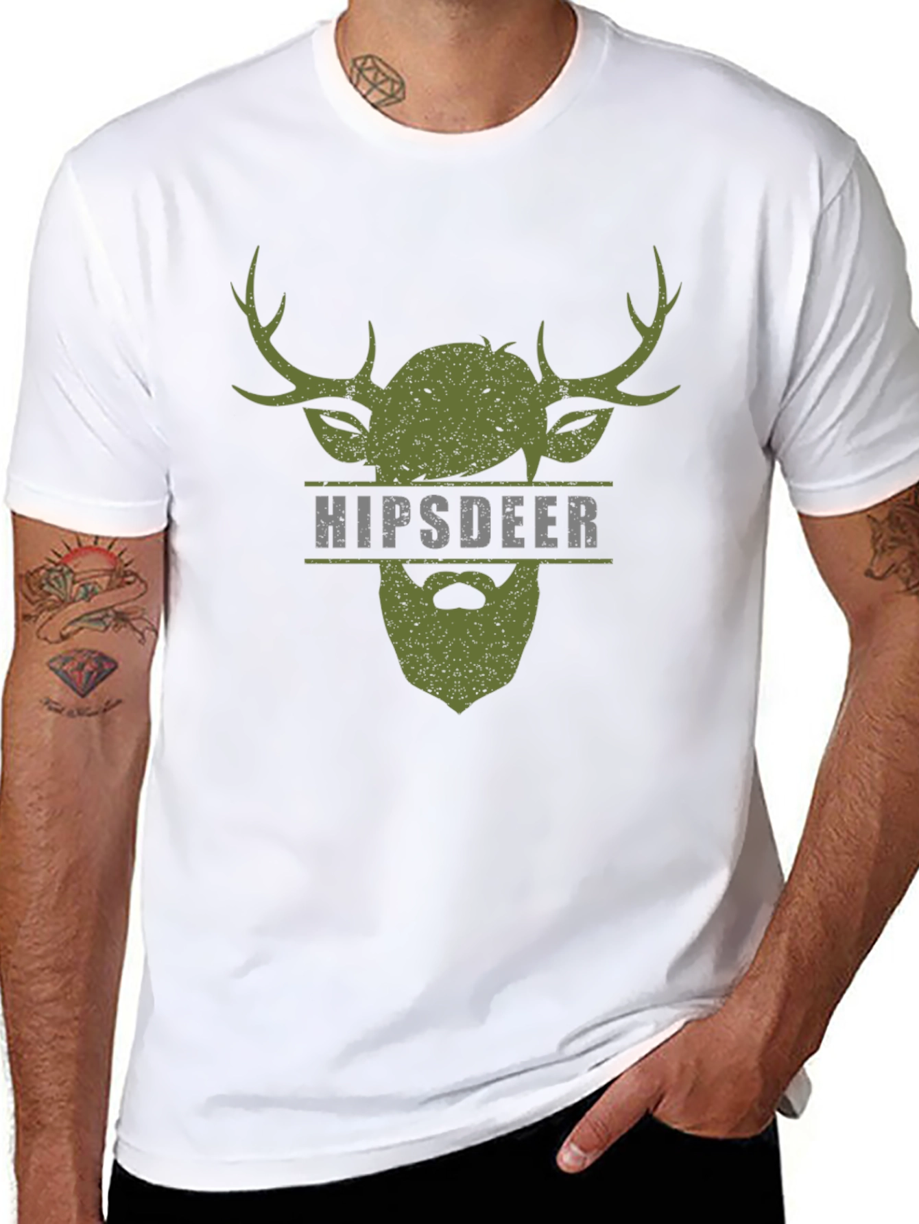 Hipster Deer Graphic Tee - Mens Black T-Shirt