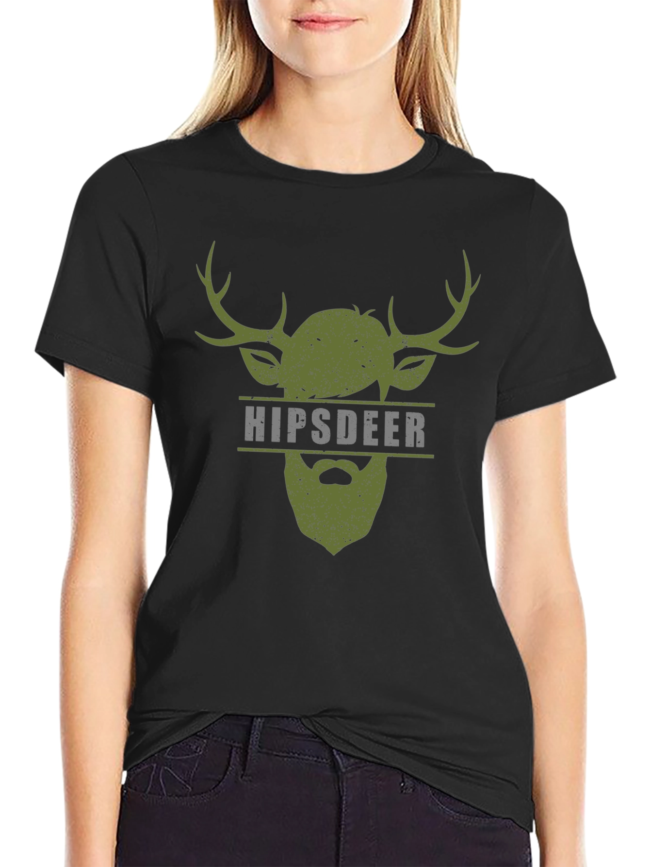 Hipster Deer Graphic Tee - Mens Black T-Shirt