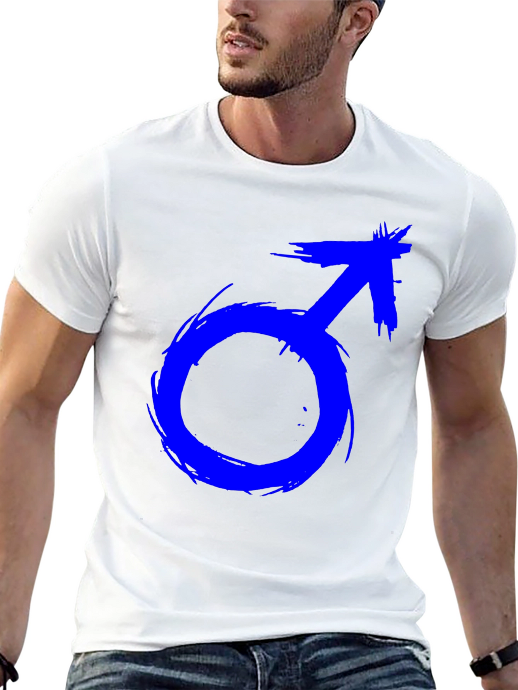 Mens Black T-Shirt with Blue Male Symbol