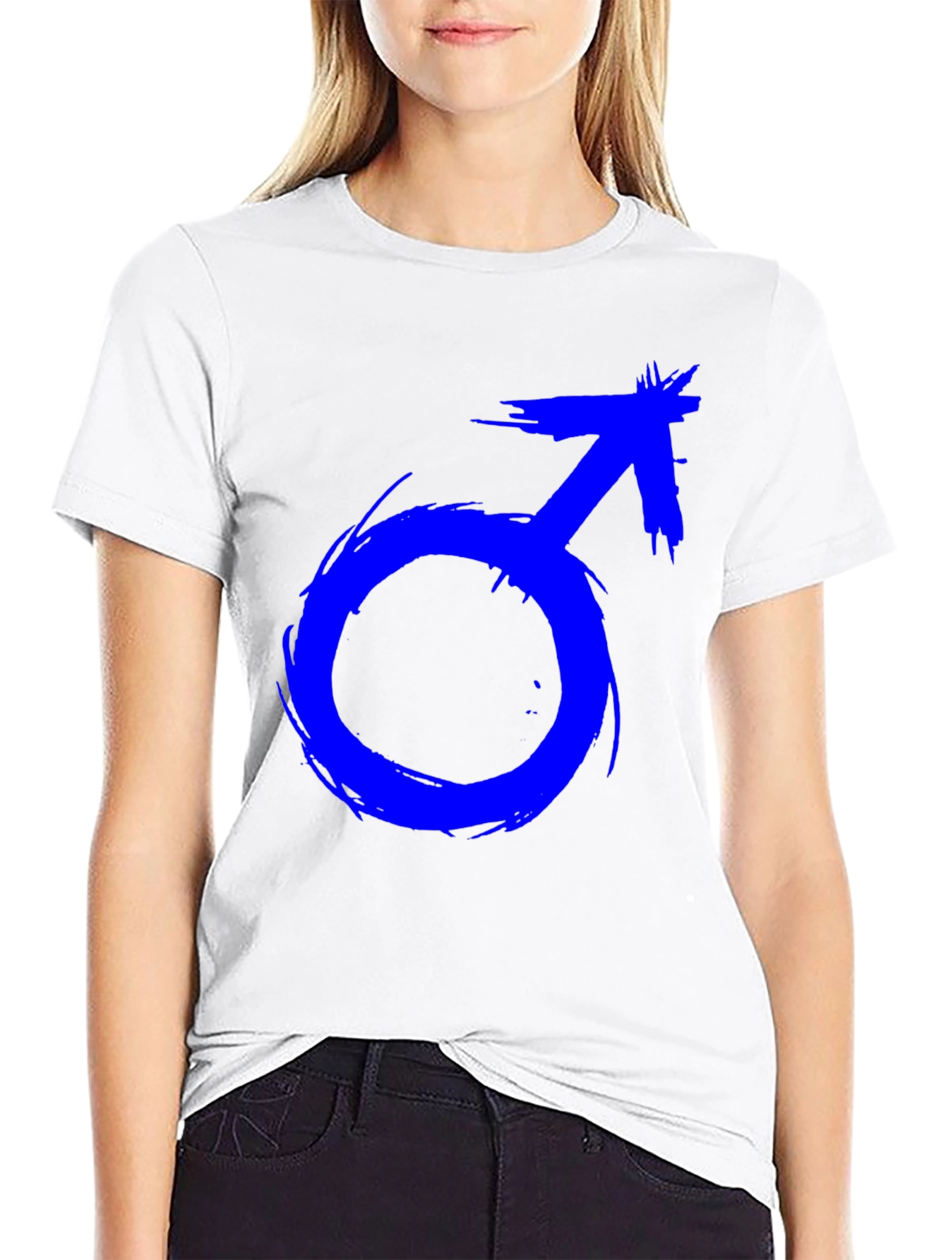 Mens Black T-Shirt with Blue Male Symbol