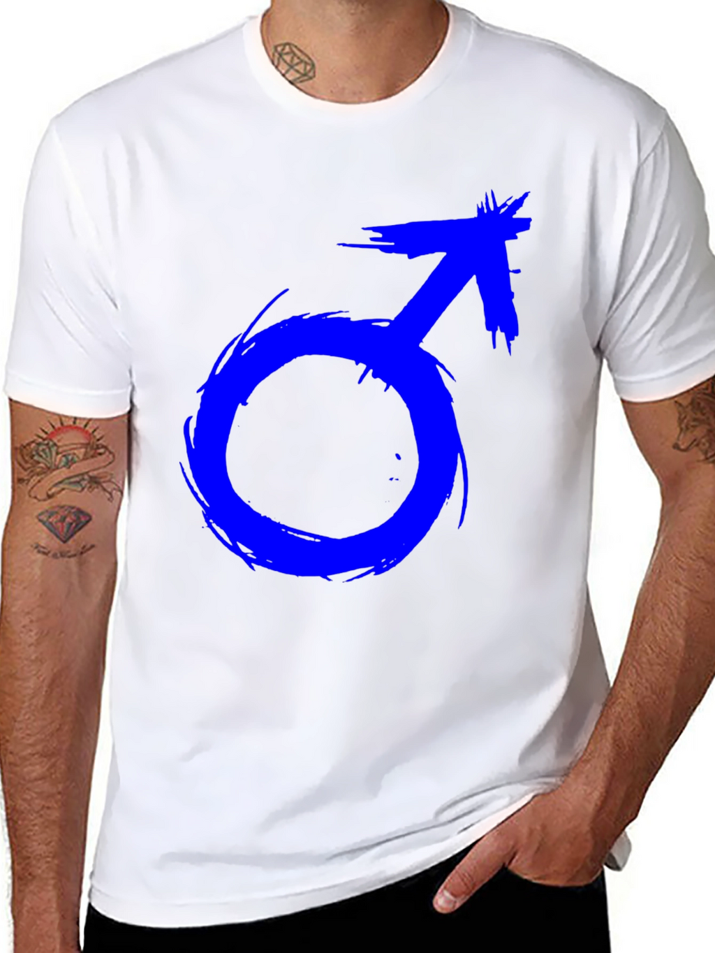 Mens Black T-Shirt with Blue Male Symbol