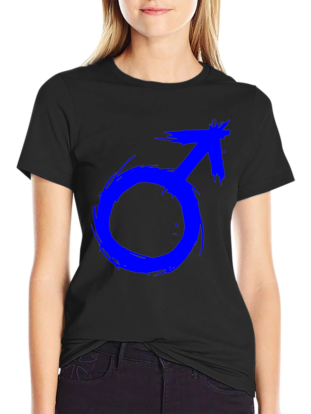 Mens Black T-Shirt with Blue Male Symbol