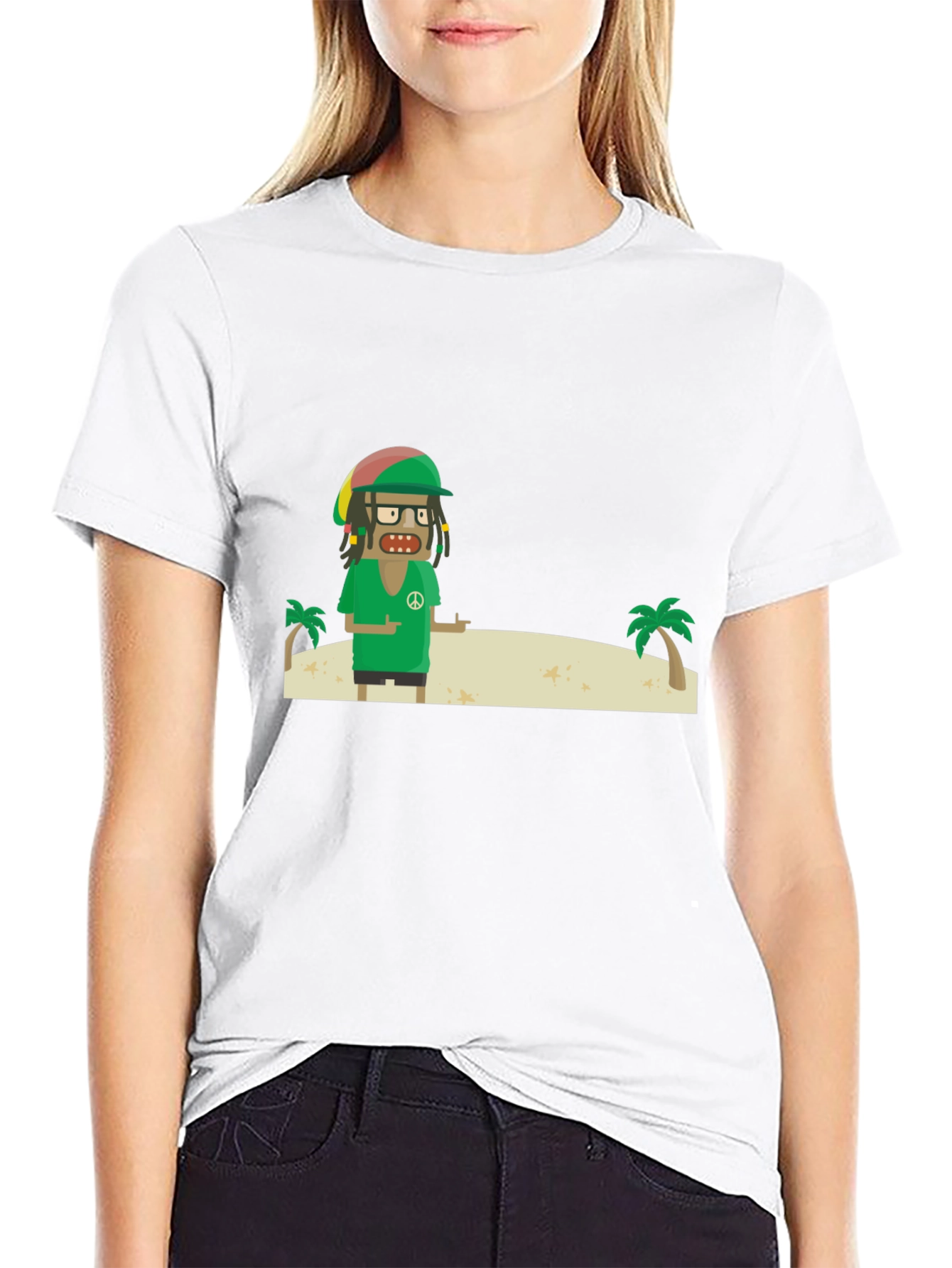 Rasta Cartoon T-Shirt - Peace and Palm Trees