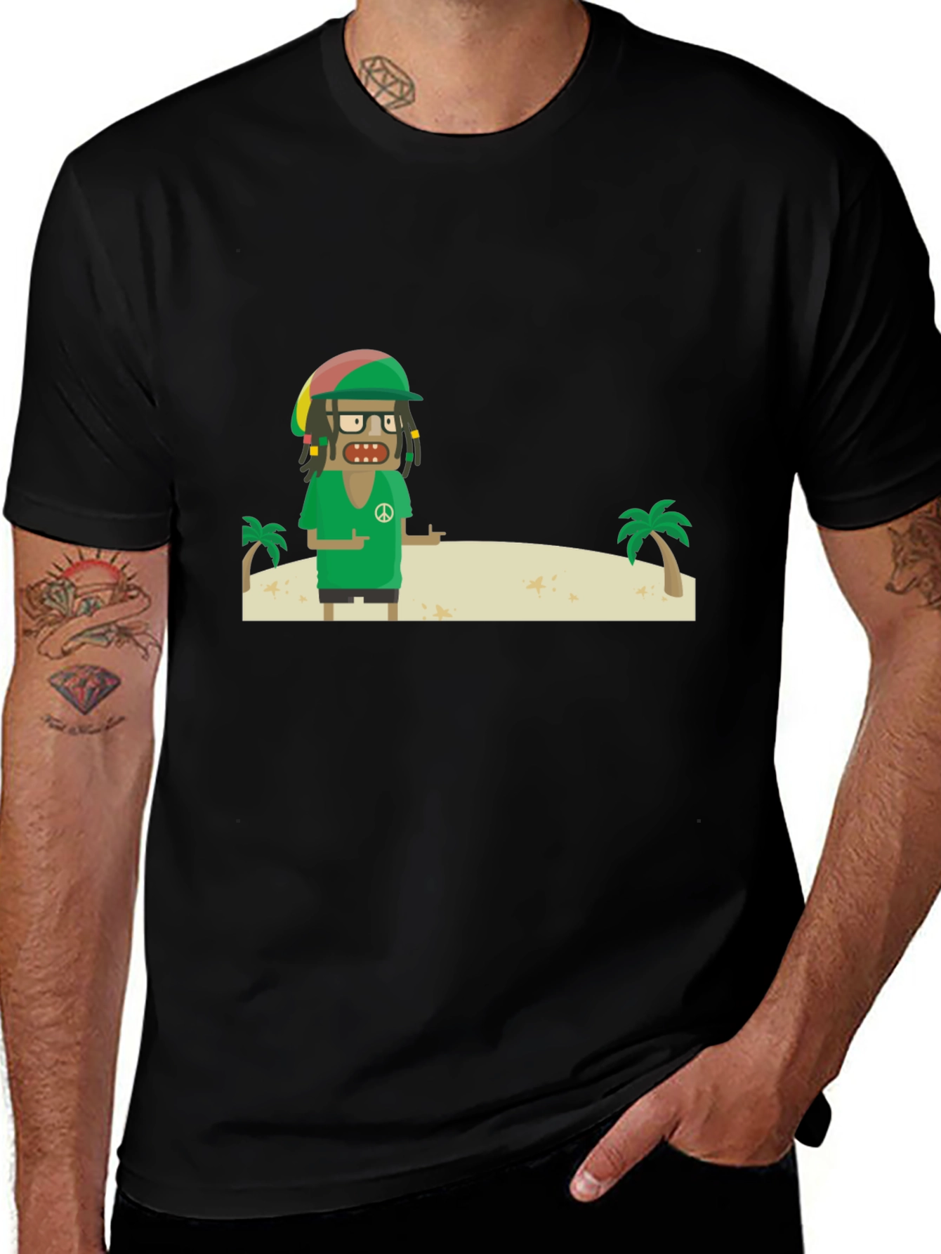 Rasta Cartoon T-Shirt - Peace and Palm Trees