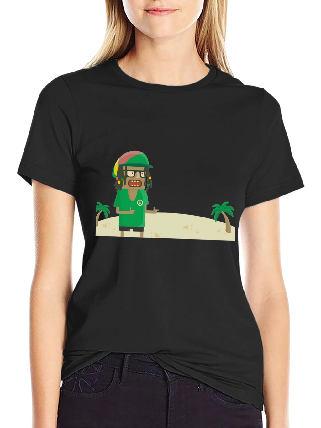 Rasta Cartoon T-Shirt - Peace and Palm Trees
