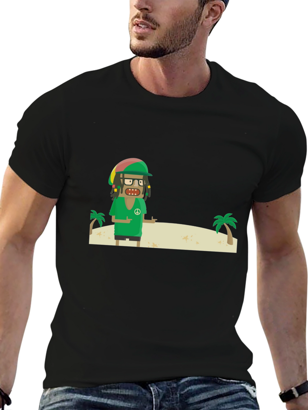 Rasta Cartoon T-Shirt - Peace and Palm Trees