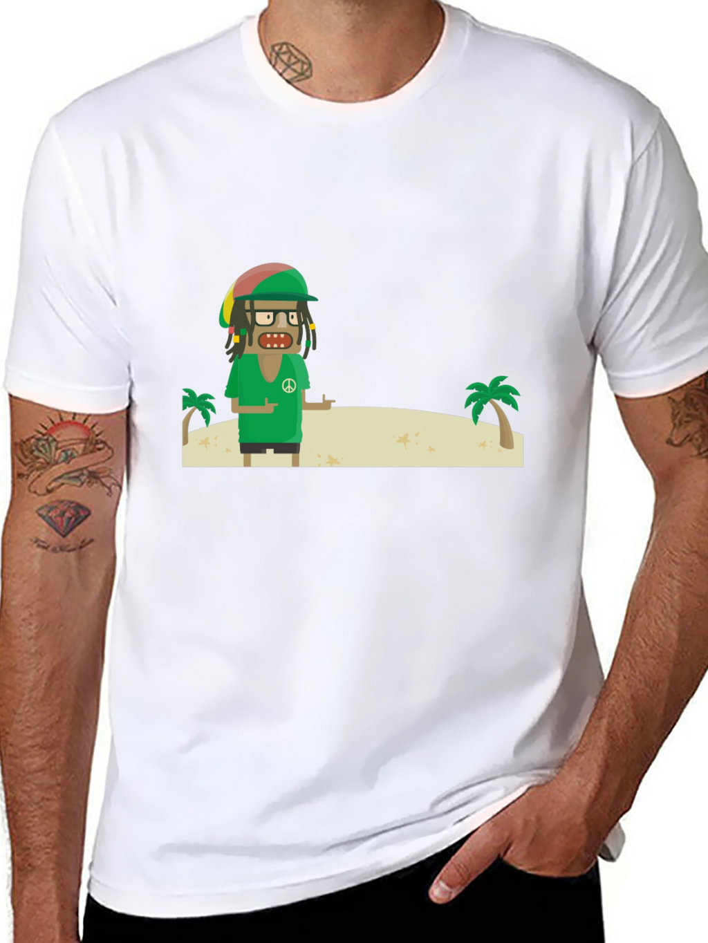 Rasta Cartoon T-Shirt - Peace and Palm Trees