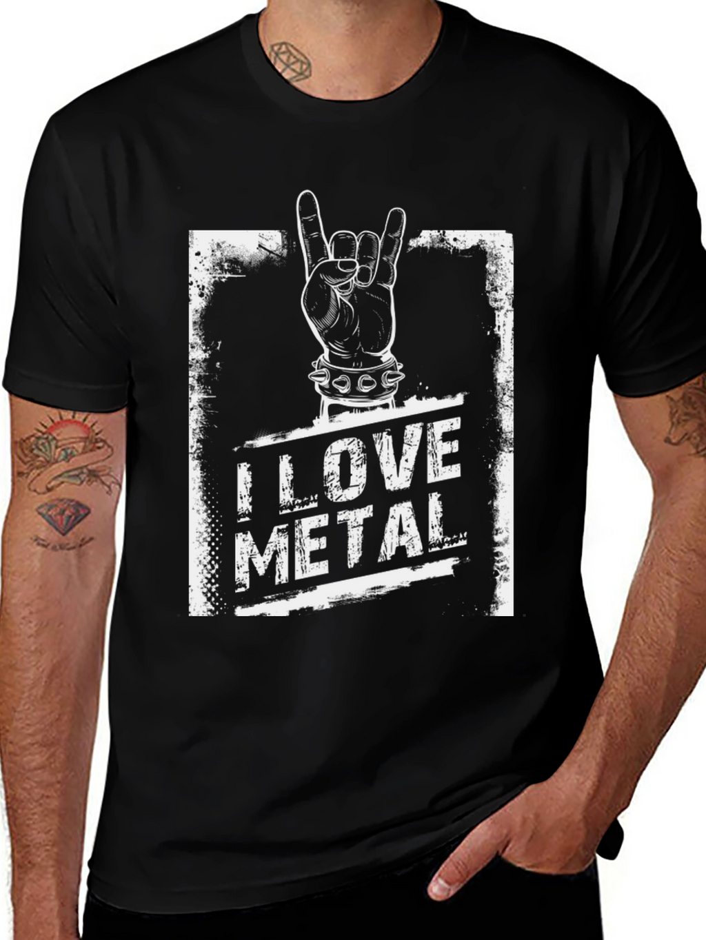 I Love Metal Rock Hand Black T-Shirt