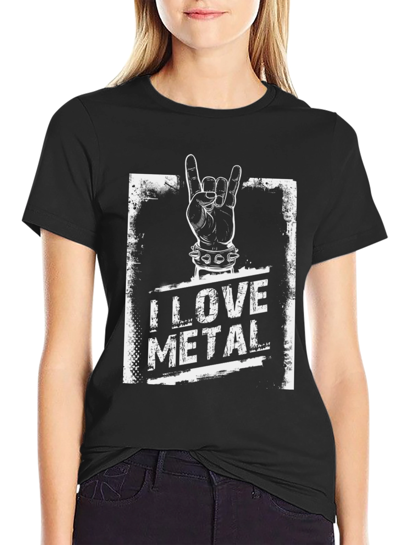 I Love Metal Rock Hand Black T-Shirt