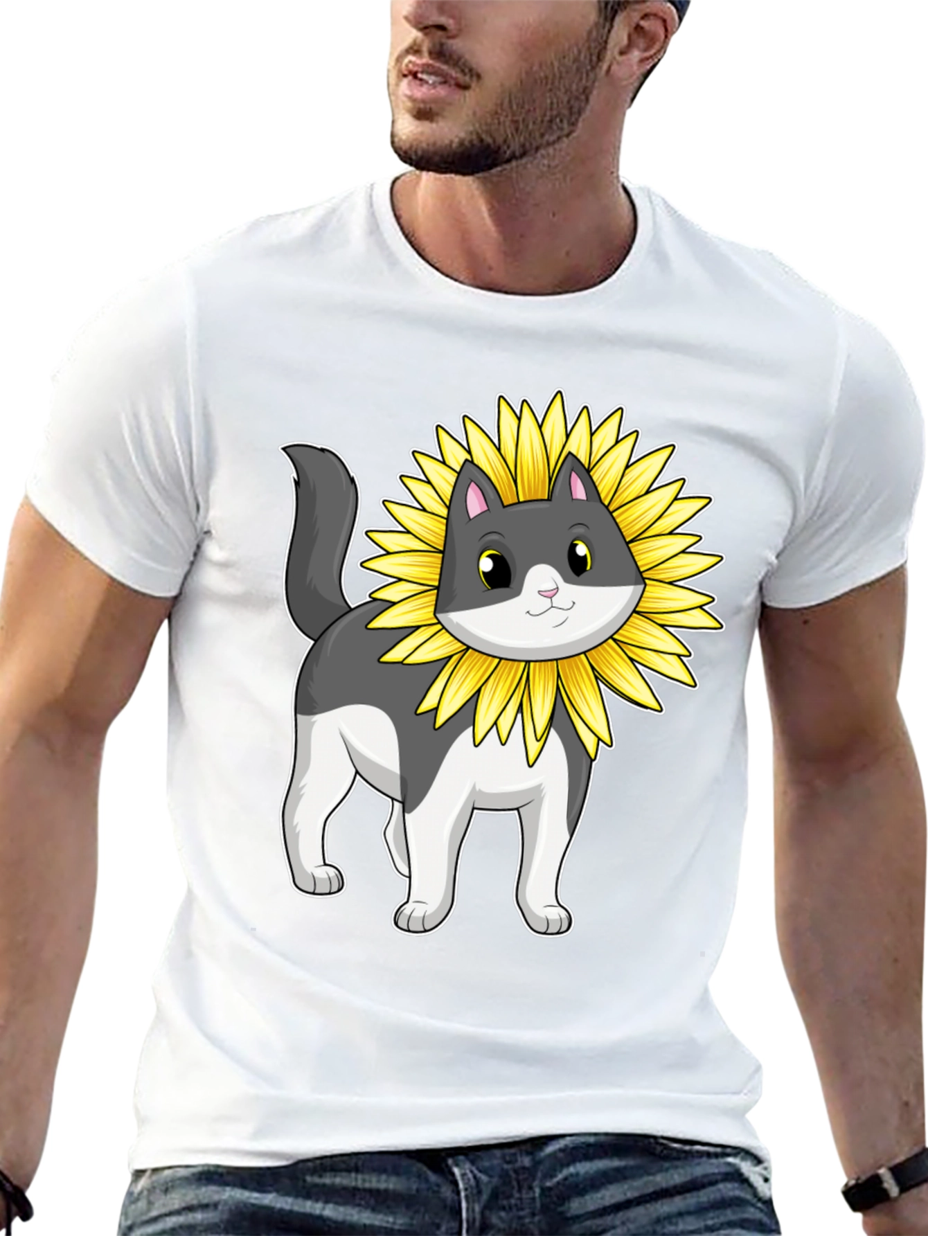 Sunflower Cat Graphic T-Shirt