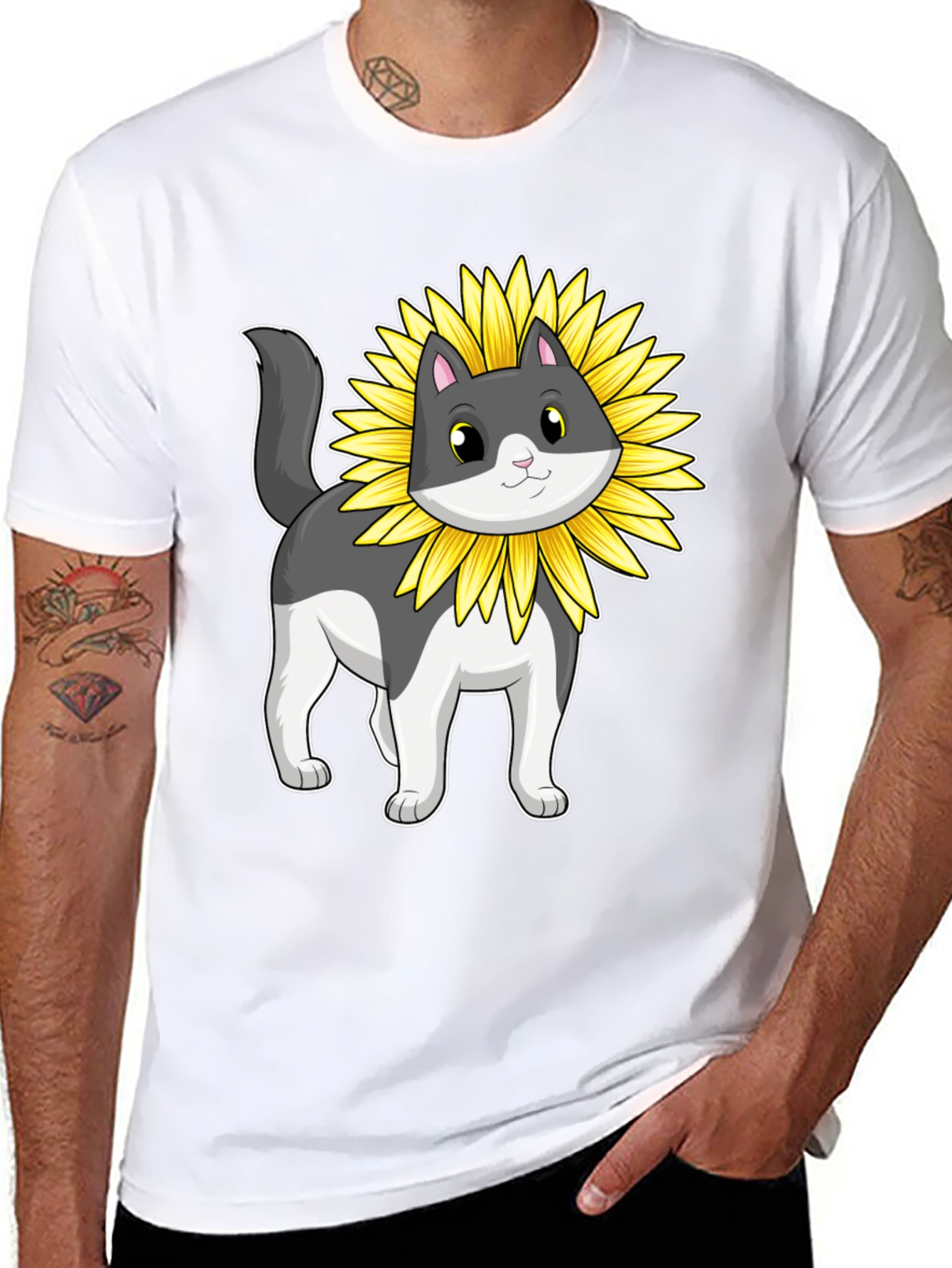 Sunflower Cat Graphic T-Shirt