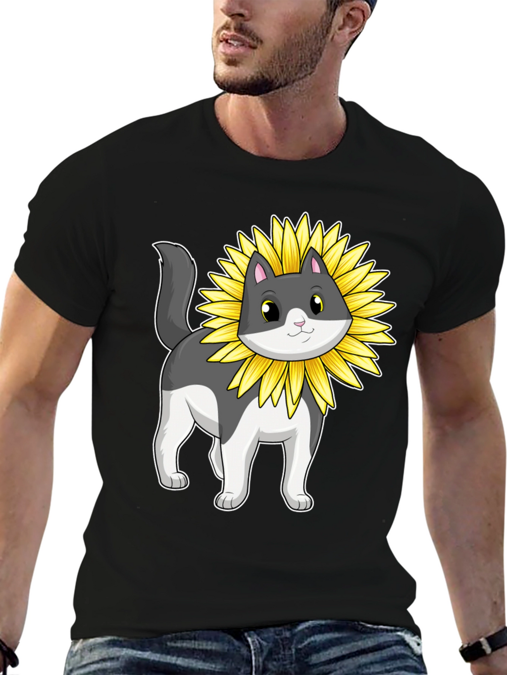 Sunflower Cat Graphic T-Shirt