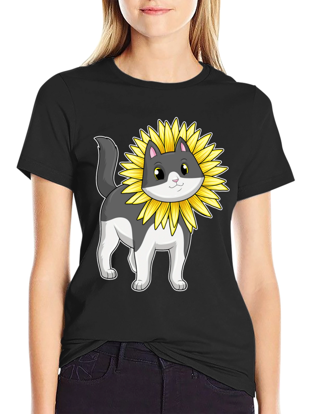 Sunflower Cat Graphic T-Shirt