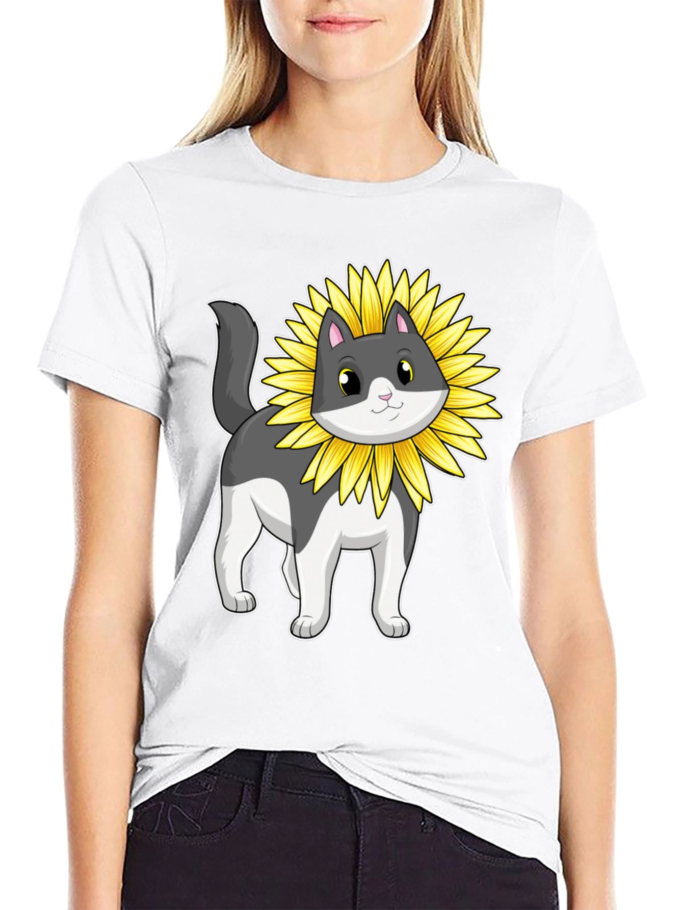 Sunflower Cat Graphic T-Shirt