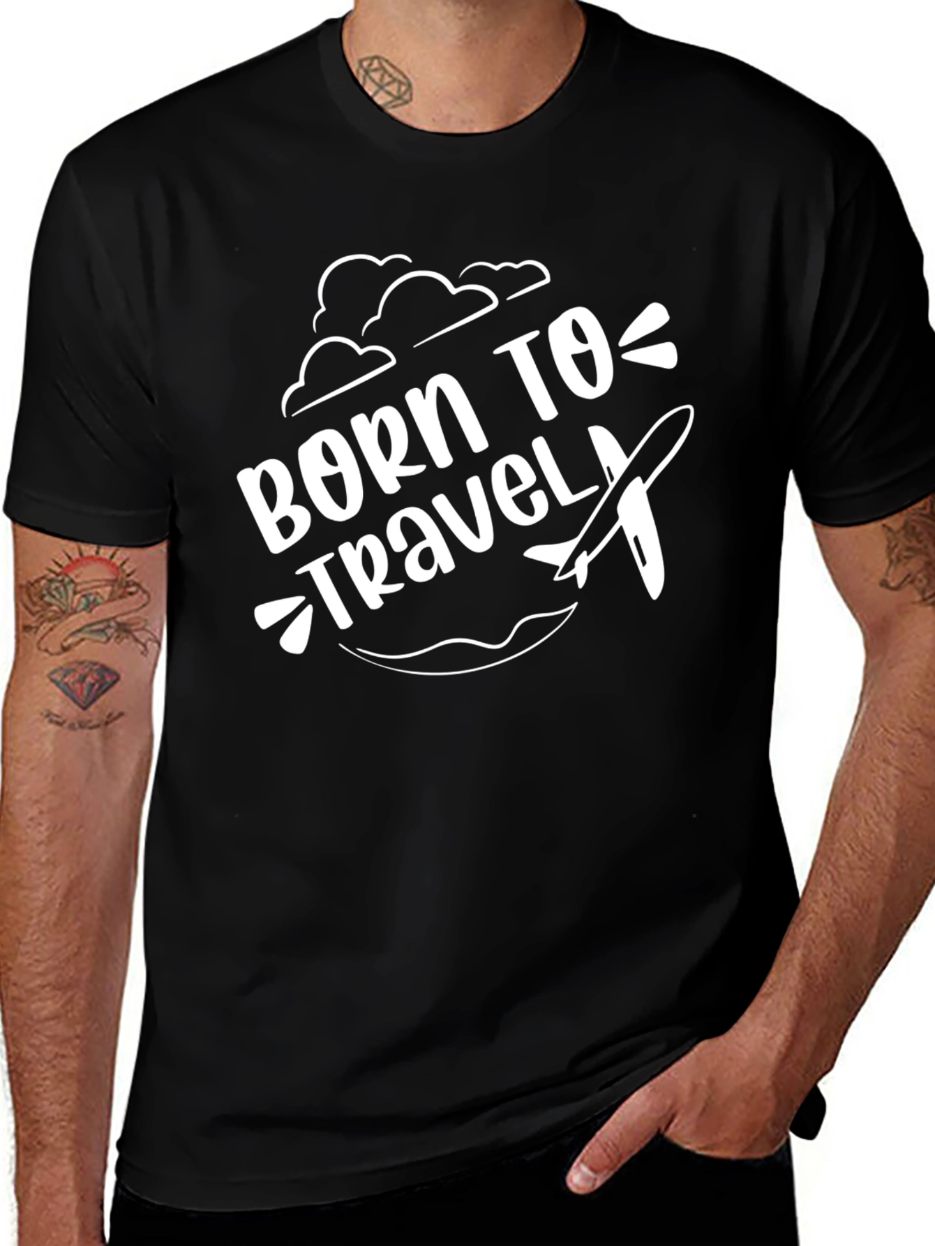 Born to Travel Graphic Tee - Black Cotton T-Shirt