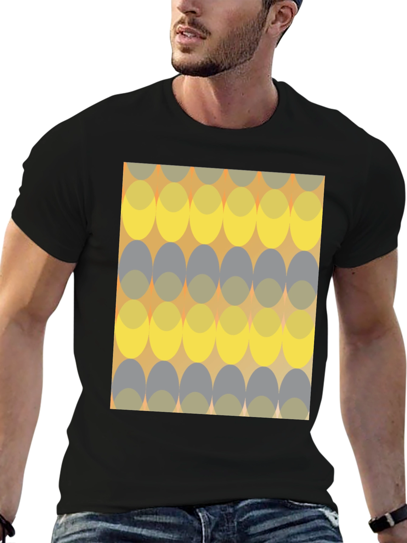 Retro Ellipse Pattern Black T-Shirt