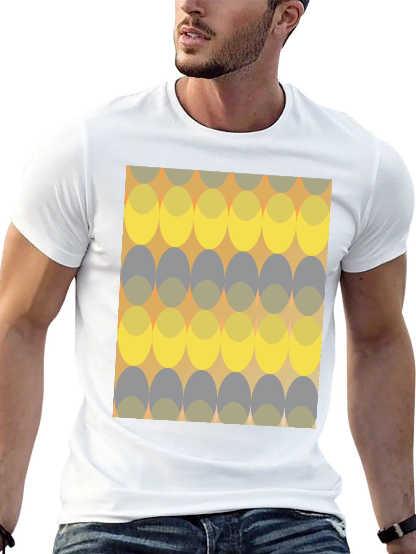 Retro Ellipse Pattern Black T-Shirt