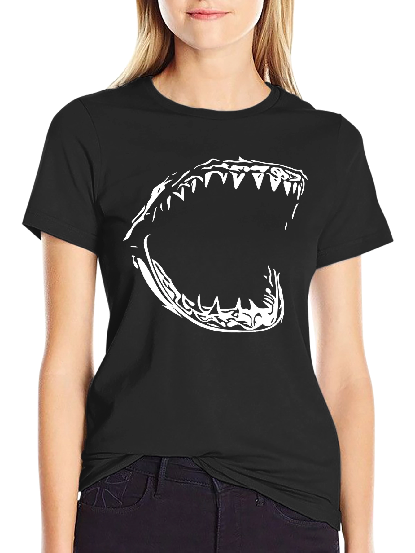 Mens Black T-Shirt with Shark Jaw Graphic