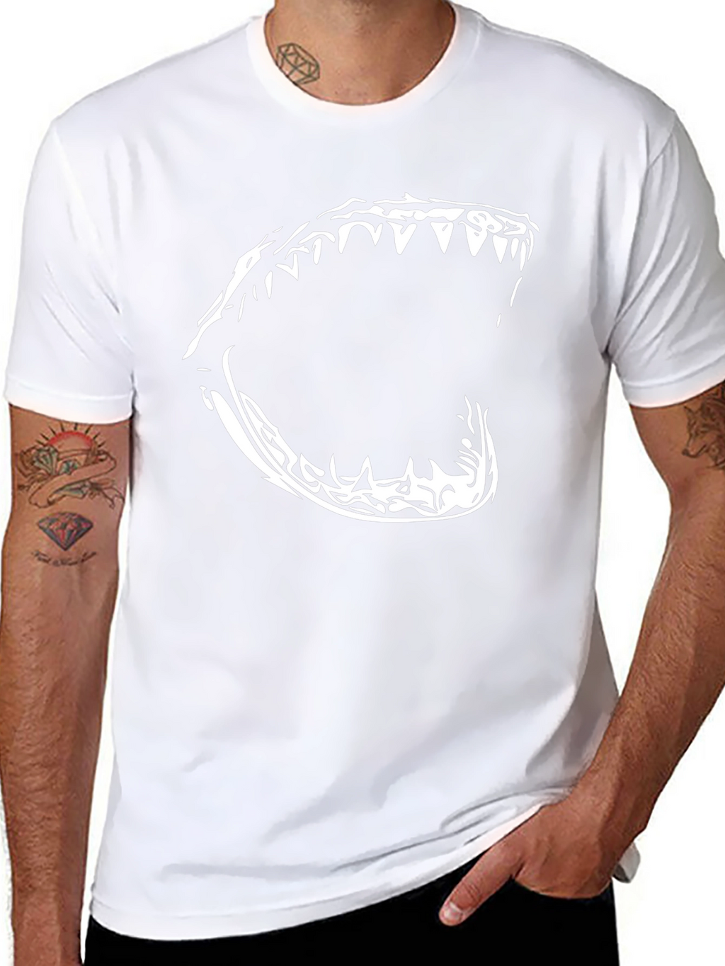 Mens Black T-Shirt with Shark Jaw Graphic
