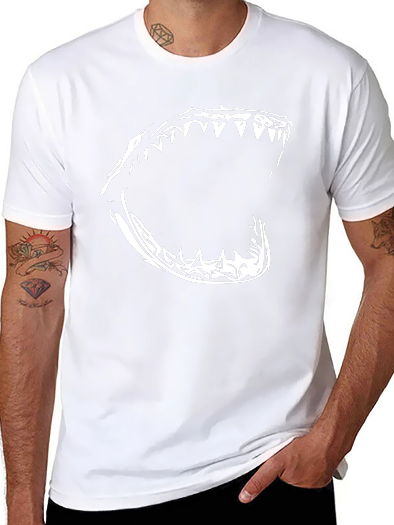Mens Black T-Shirt with Shark Jaw Graphic